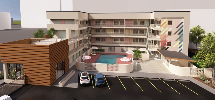 First permit submitted for 215 West 4th, the Bonanza Inn conversion to The Breeze